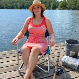 Orange and White Scoop-Neck Patterned Women's Dress